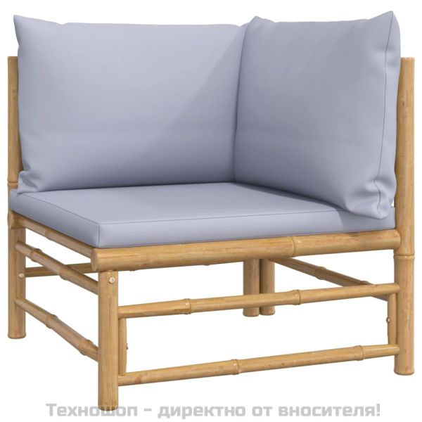 Градински ъглови дивани, 2 бр, светлосиви възглавници, бамбук