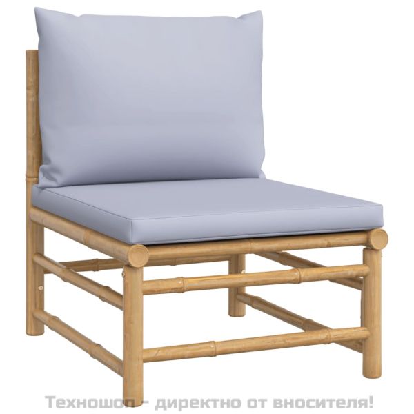 Градински лаундж комплект 6 части светлосиви възглавници бамбук