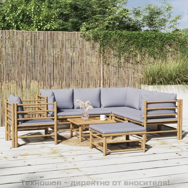 Градински лаундж комплект 8 части светлосиви възглавници бамбук