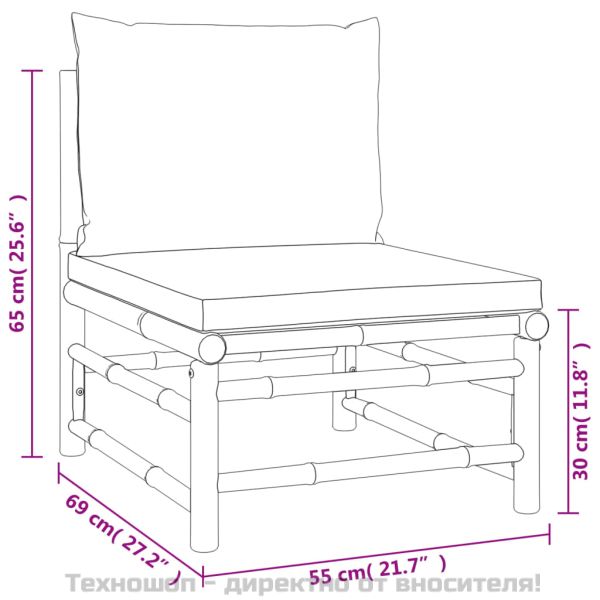 Градински комплект със светлосиви възглавници 6 части бамбук