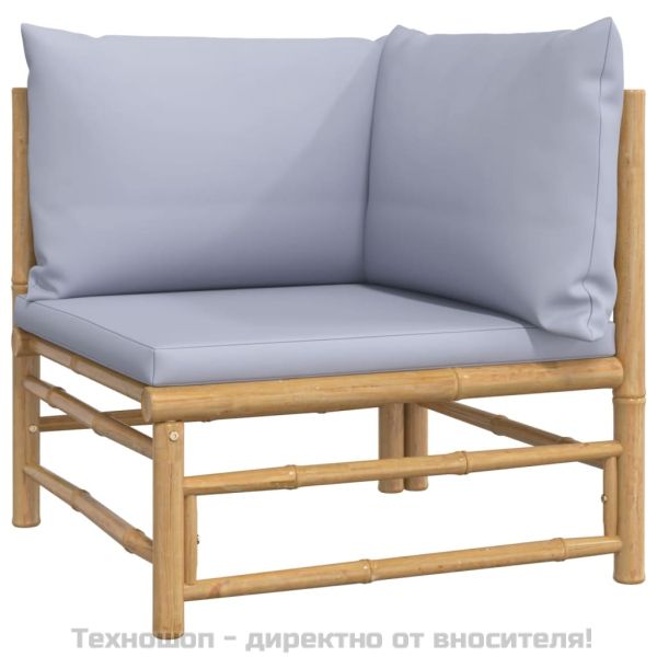 Градински лаундж комплект 5 части светлосиви възглавници бамбук