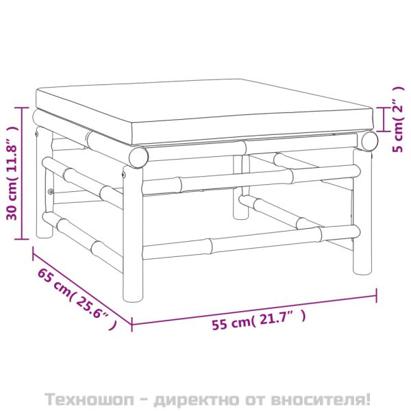 Градински лаундж комплект, 10 части, сиви възглавници, бамбук