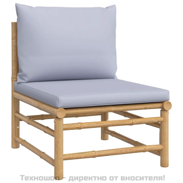 Градински лаундж комплект 4 части светлосиви възглавници бамбук