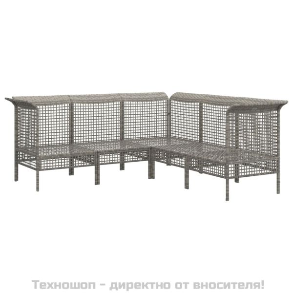 Градински лаундж комплект с възглавници 5 части сив полиратан