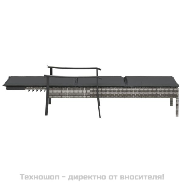 Шезлонг с възглавница, сив, полиратан