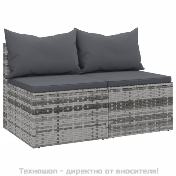 Градински средни дивани с възглавници, 2 бр, сиви, полиратан