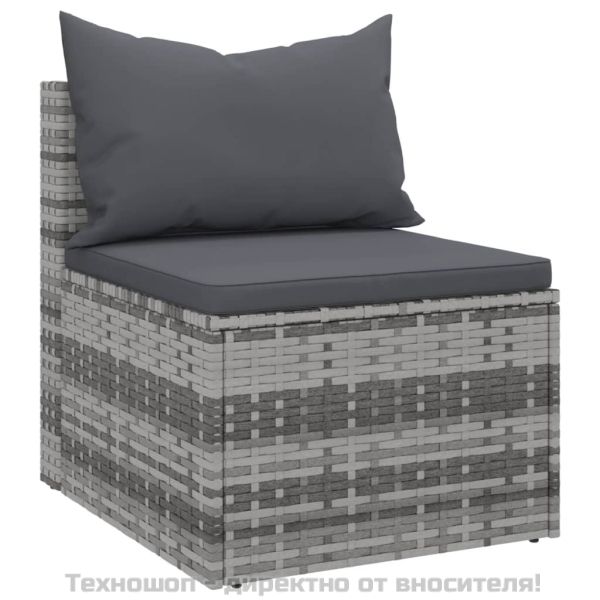Градински средни дивани с възглавници, 2 бр, сиви, полиратан