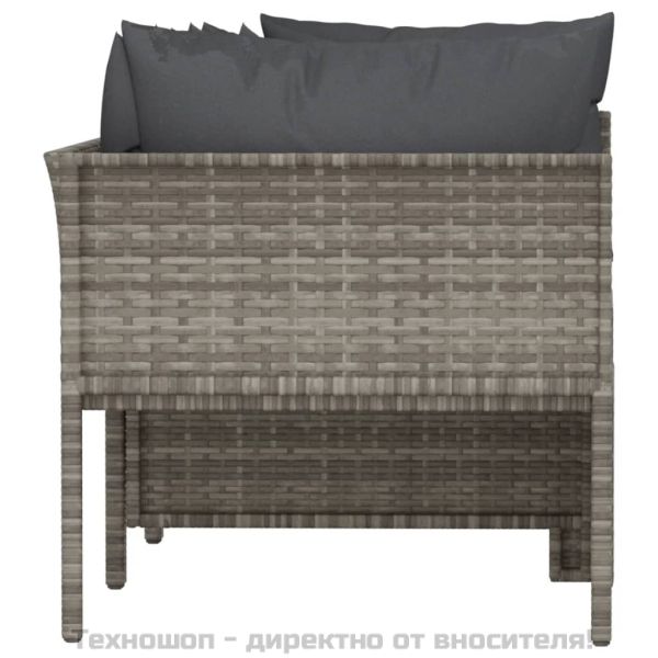 Градински комплект с възглавници, 4 части, сив, полиратан