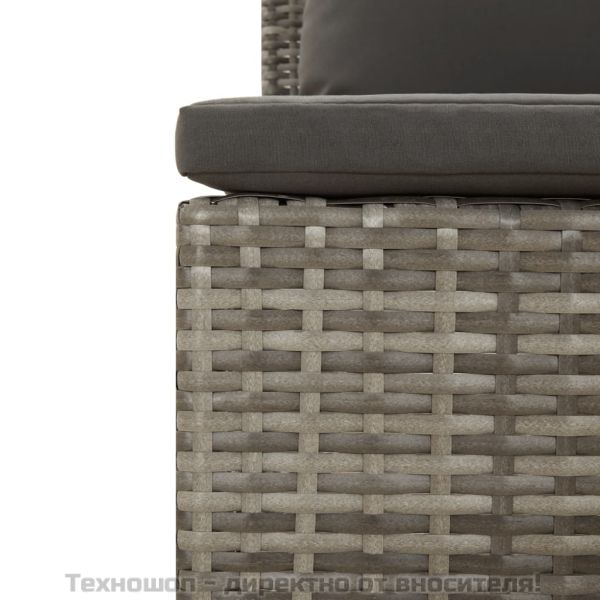 Градински комплект с възглавници, 3 части, сив, полиратан