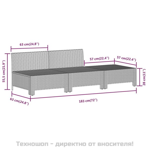 Градински комплект с възглавници, 3 части, сив, полиратан