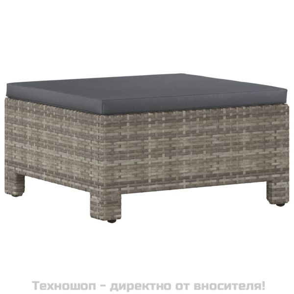 Градинска поставка за крака с възглавница, сива, полиратан