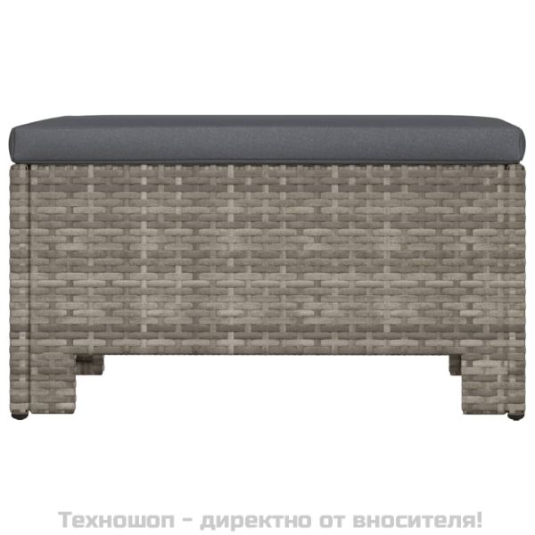 Градинска поставка за крака с възглавница, сива, полиратан