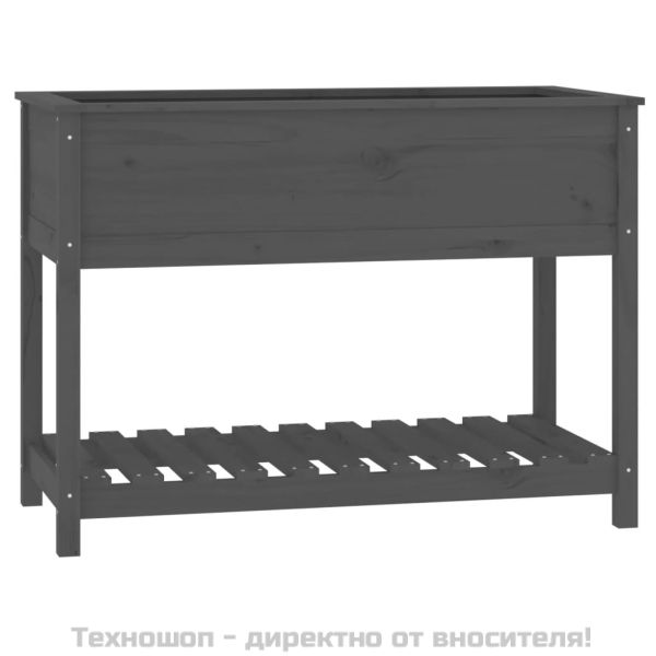Плантер с рафт, сив, 111,5x54x81 см, борово дърво масив