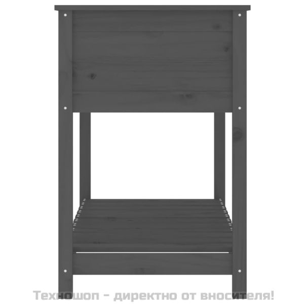 Плантер с рафт, сив, 111,5x54x81 см, борово дърво масив
