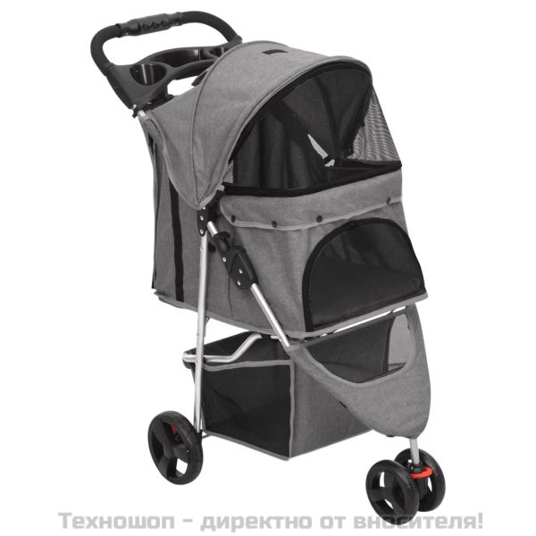 Сгъваема количка за кучета, сива, 80x46x98 см, Оксфорд плат