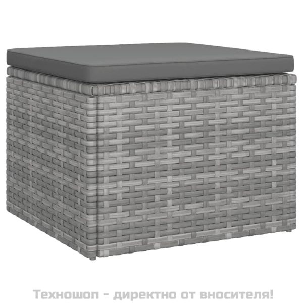 3-местен градински диван с покрив и табуретка, сив полиратан