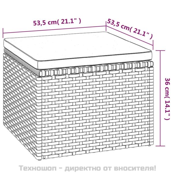 3-местен градински диван с покрив и табуретка, сив полиратан