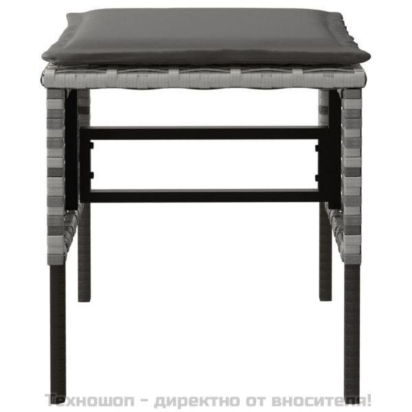 Градински табуретки с възглавници, 4 бр, сиви, полиратан