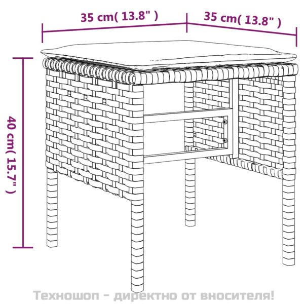Градински табуретки с възглавници, 4 бр, сиви, полиратан