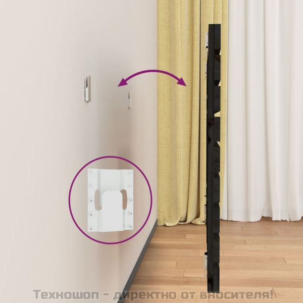 Стенна табла за спалня, черна, 156x3x63 см, борово дърво масив