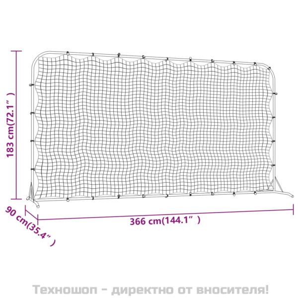 Футболна мрежа рикошет, черна, 366x90x183 см, HDPE