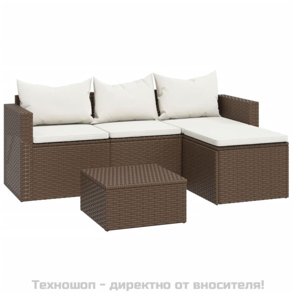 Градински лаундж комплект, кафяв, полиратан