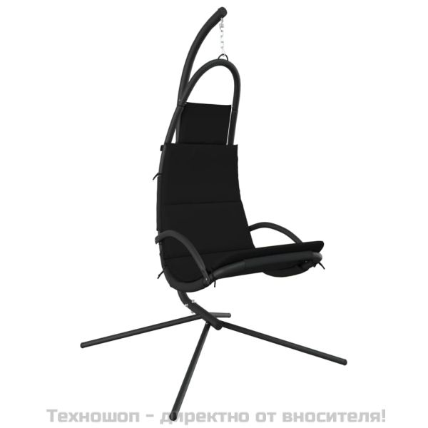 Градински стол-люлка с възглавница черен плат Оксфорд и стомана