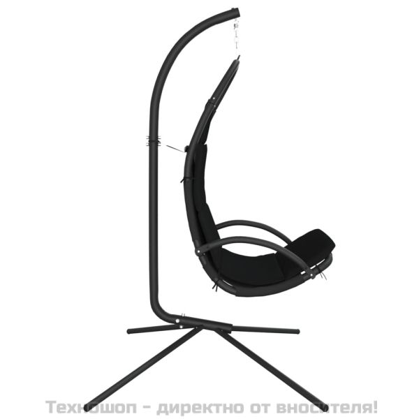 Градински стол-люлка с възглавница черен плат Оксфорд и стомана