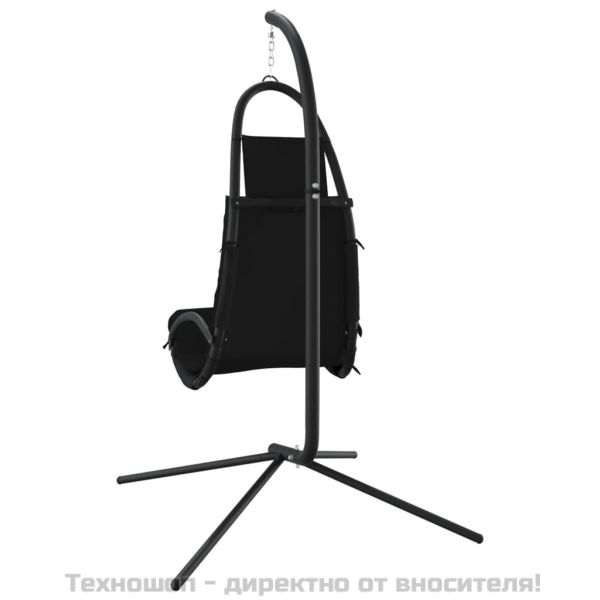 Градински стол-люлка с възглавница черен плат Оксфорд и стомана