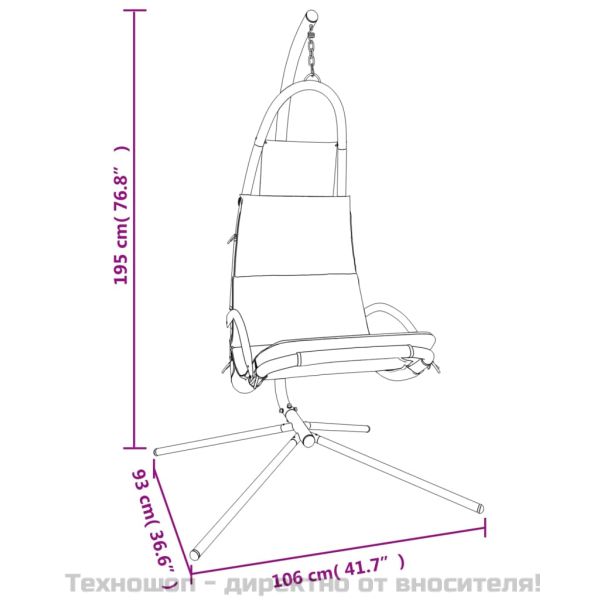 Градински стол-люлка с възглавница черен плат Оксфорд и стомана