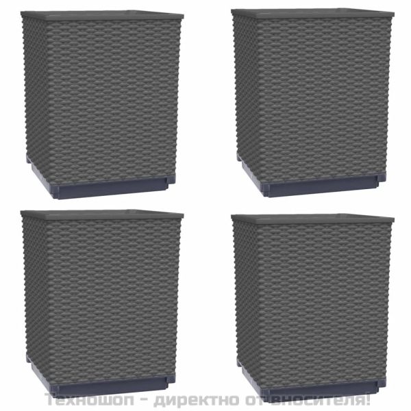 Кашпи, 4 бр, черни, 30x30x37 см, полипропилен