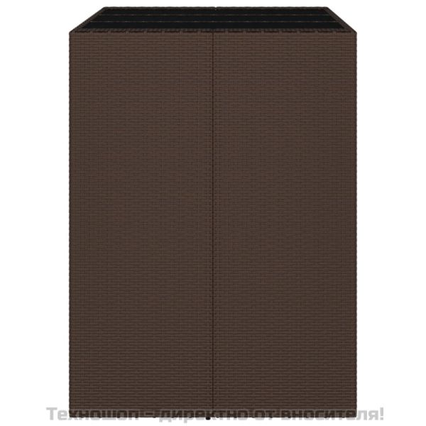 Бар маса със стъклен плот, кафява, 105x80x110 см, полиратан