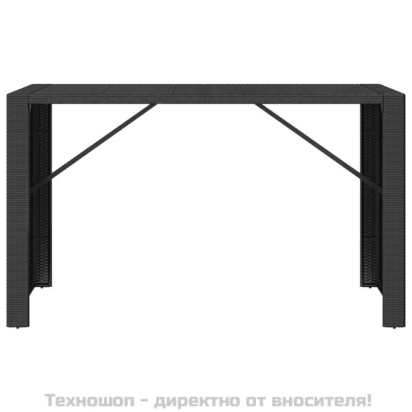 Бар маса със стъклен плот, черна, 185x80x110 см, полиратан