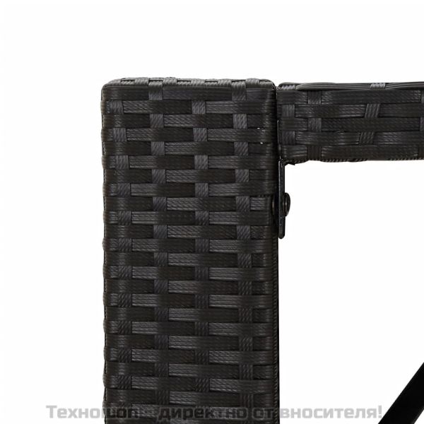 Бар маса със стъклен плот, черна, 185x80x110 см, полиратан