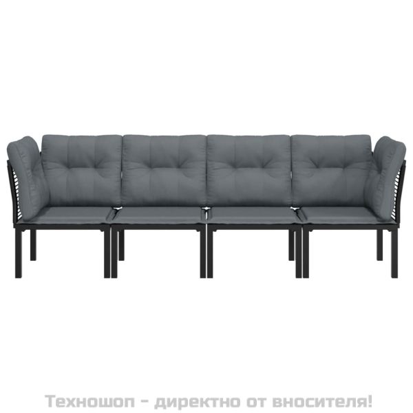 Градински лаундж комплект 4 части черно и сиво полиратан