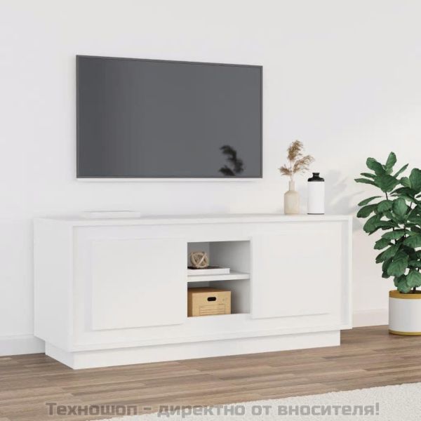 ТВ шкаф, бял, 102x35x45 см, инженерно дърво