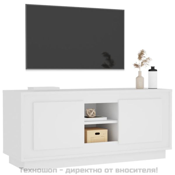 ТВ шкаф, бял, 102x35x45 см, инженерно дърво