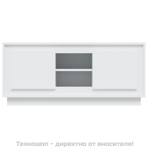 ТВ шкаф, бял, 102x35x45 см, инженерно дърво