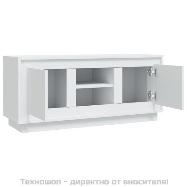 ТВ шкаф, бял, 102x35x45 см, инженерно дърво