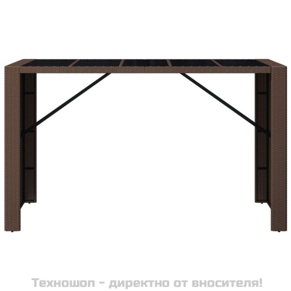 Бар маса със стъклен плот, кафява, 185x80x110 см, полиратан