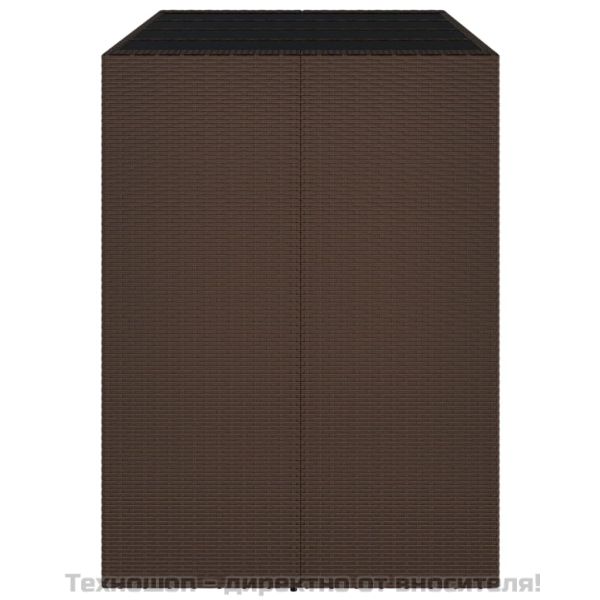 Бар маса със стъклен плот, кафява, 145x80x110 см, полиратан