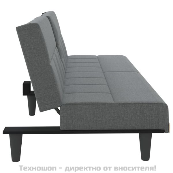 Разтегателен диван с поставки за чаши, тъмносив, плат