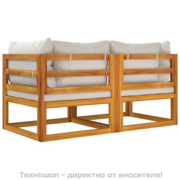 Модулни ъглови дивани 2 бр светлосиви възглавници акация масив