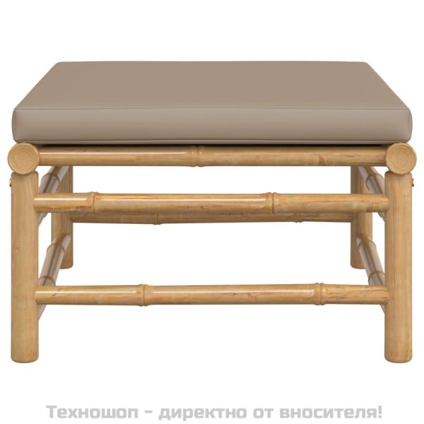 Градинска табуретка с възглавница таупе бамбук