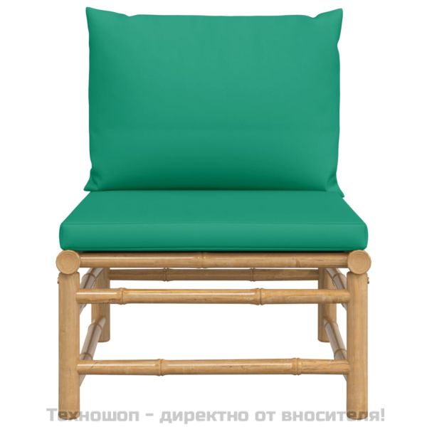 Градински среден диван със зелени възглавници бамбук