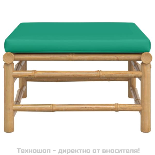 Градинска табуретка със зелена възглавница бамбук