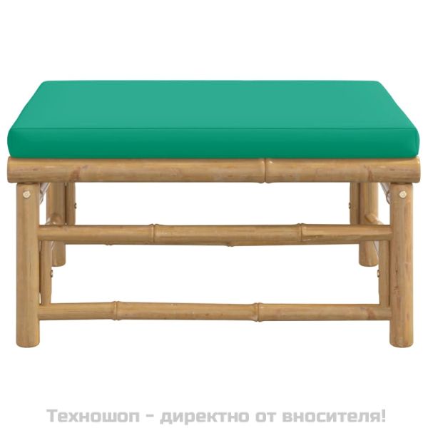 Градинска табуретка със зелена възглавница бамбук