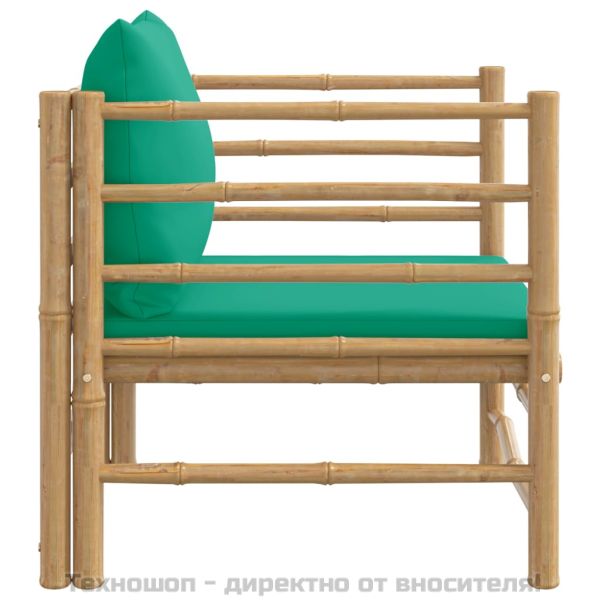 Градински диван със зелени възглавници бамбук