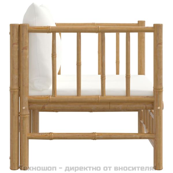 Градински диван с кремавобели възглавници бамбук