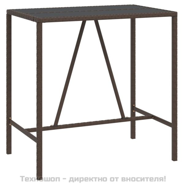 Бар маса със стъклен плот, кафява, 110x70x110 см, полиратан